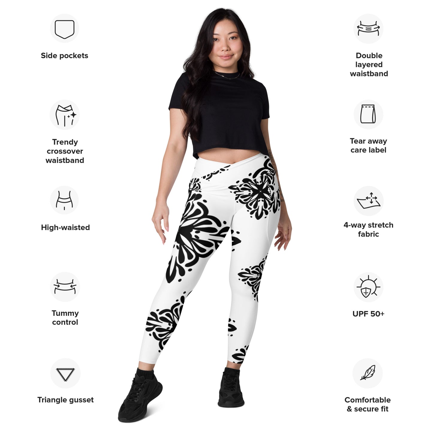 Cute black and white Crossover leggings with pockets